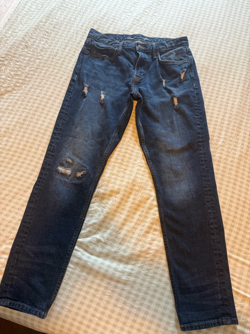Old Navy Men's Distressed Dark Blue Relaxed Slim Fit Jeans